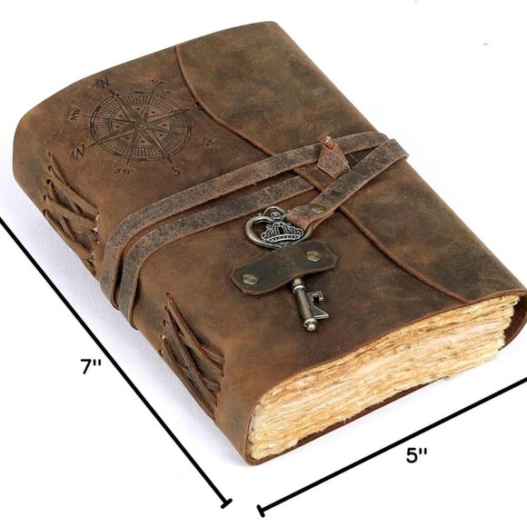 C Compass Vintage Leather Journal - Antique Handmade Leather Bound journal with - Picture 10 of 10